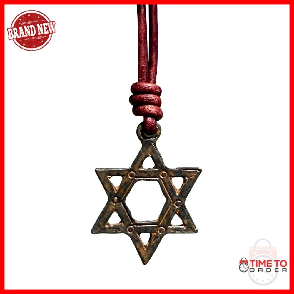 Adjustable Star of David Pendant Necklace, Pewter Hexagram Symbol, Cord Chain